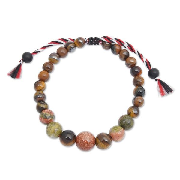 Alternate image for Balinese-Made Unisex Tigers Eye and Unakite Beaded Bracelet Times of Boldness