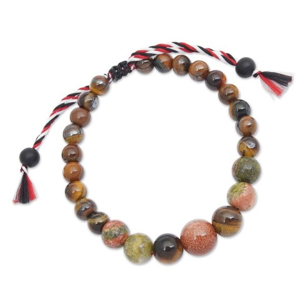 Alternate image for Balinese-Made Unisex Tigers Eye and Unakite Beaded Bracelet Times of Boldness