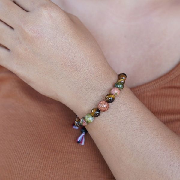 Alternate image for Balinese-Made Unisex Tigers Eye and Unakite Beaded Bracelet Times of Boldness