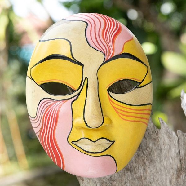 Alternate image for Hibiscus Wood Wall Mask Carved and Painted by Hand in Bali Candy Woman