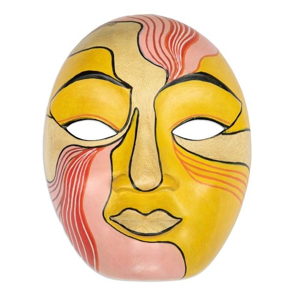 Alternate image for Hibiscus Wood Wall Mask Carved and Painted by Hand in Bali Candy Woman