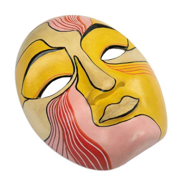 Alternate image for Hibiscus Wood Wall Mask Carved and Painted by Hand in Bali Candy Woman