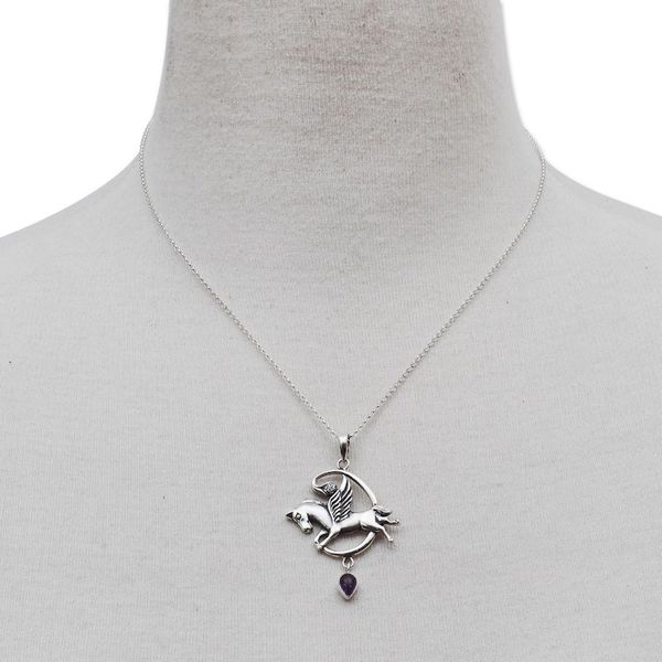 Alternate image for Sterling Silver and Amethyst Pegasus Pendant Necklace Pegasus Heaven