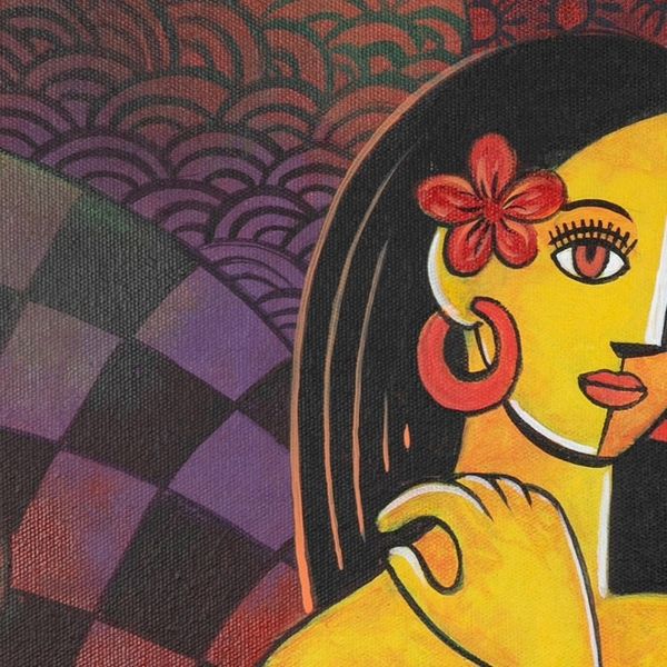 Alternate image for Signed Expressionist Acrylic Painting of Woman in Red Super Women