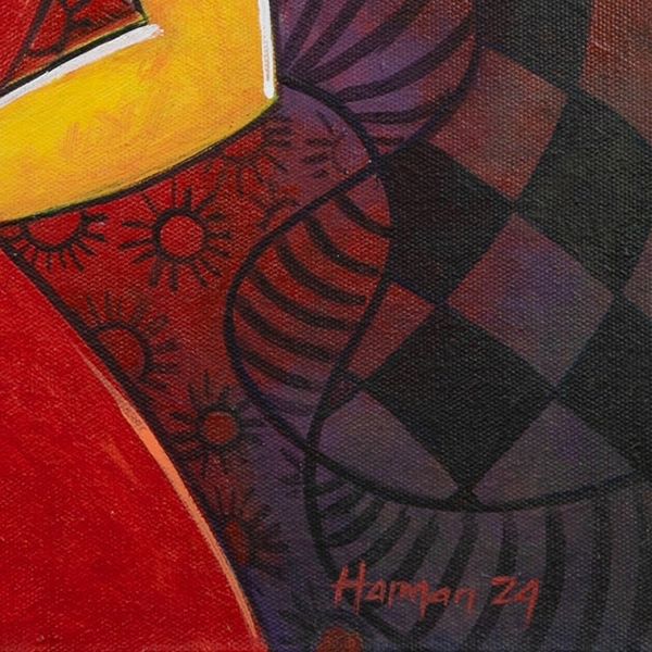 Alternate image for Signed Expressionist Acrylic Painting of Woman in Red Super Women