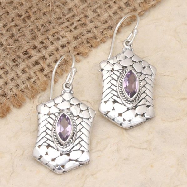 Alternate image for Silver Dangle Earrings with Marquise-Shaped Amethyst Stones Woman Beauty in Purple