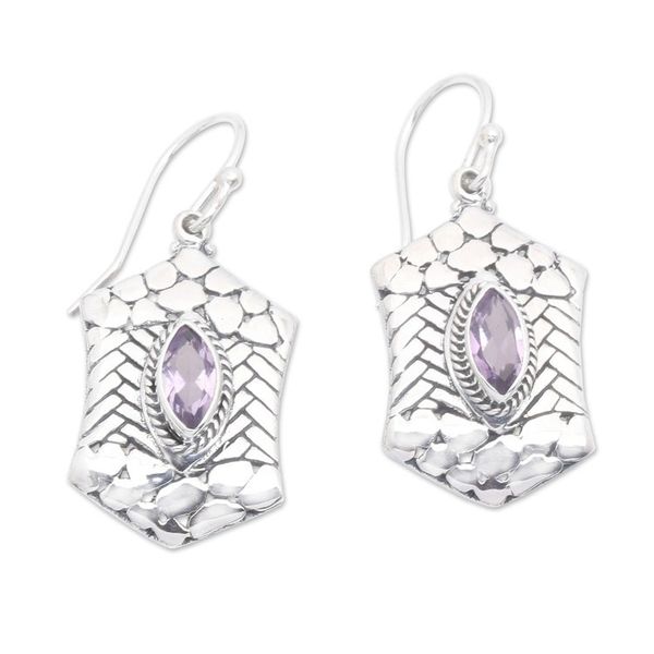 Alternate image for Silver Dangle Earrings with Marquise-Shaped Amethyst Stones Woman Beauty in Purple