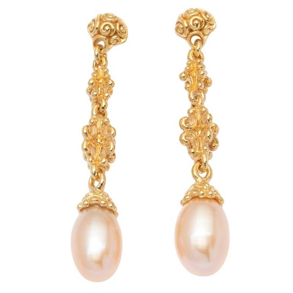 Alternate image for 18k Gold-Plated Dangle Earrings with Peach Cultured Pearls Sunlit Serenade