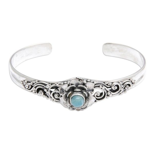 Alternate image for Larimar Sterling Silver Floral-Themed Cuff Bracelet Flower of Eternity