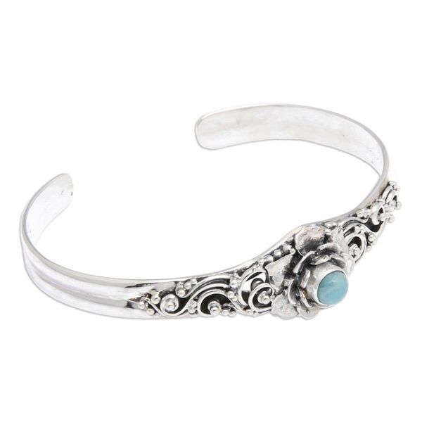Alternate image for Larimar Sterling Silver Floral-Themed Cuff Bracelet Flower of Eternity