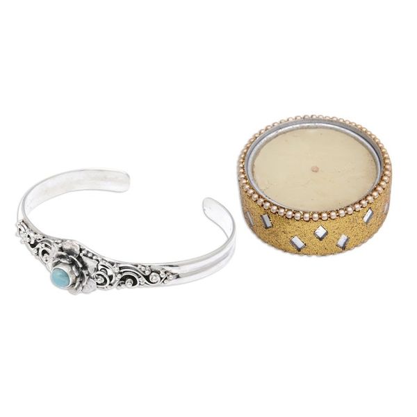 Alternate image for Larimar Sterling Silver Floral-Themed Cuff Bracelet Flower of Eternity