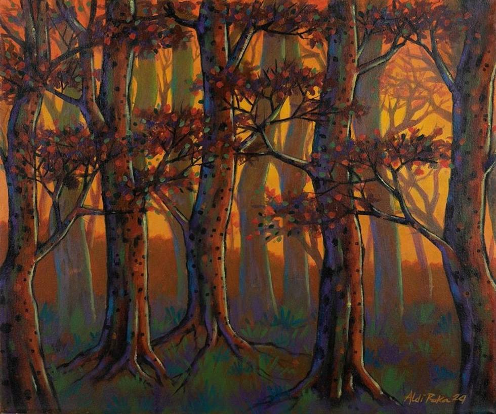 Evening Forest-Scape Painting Made of Acrylic on Canvas 'Beauty of Sonokeling Forest'