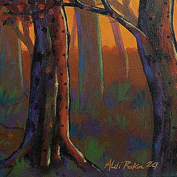 Alternate image for Evening Forest-Scape Painting Made of Acrylic on Canvas Beauty of Sonokeling Forest