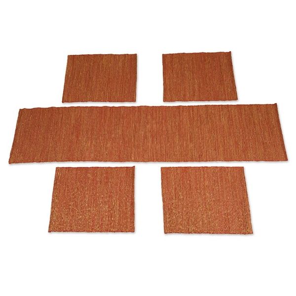 Alternate image for Orange Cotton Blend Table Runner and Placemats 5 Pieces Warm Aroma