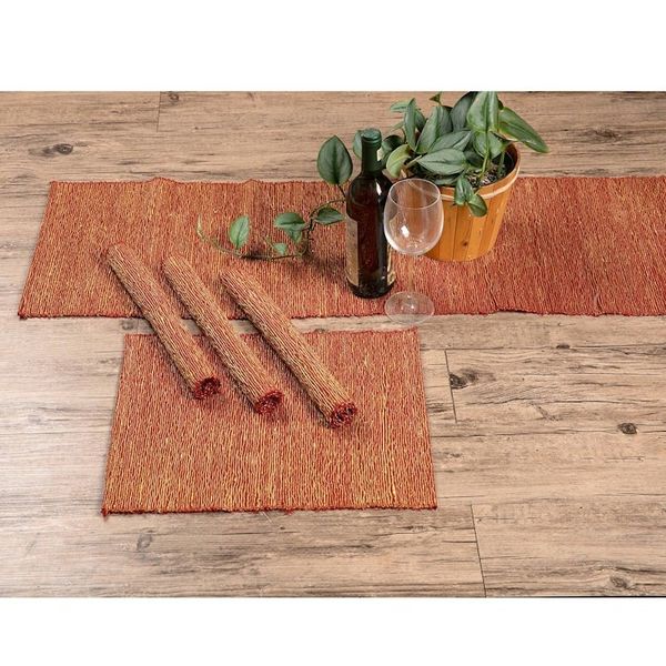 Alternate image for Orange Cotton Blend Table Runner and Placemats 5 Pieces Warm Aroma