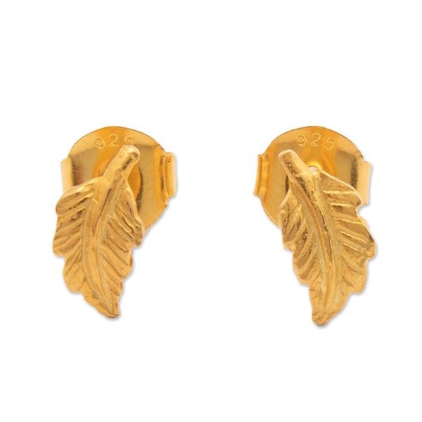 Alternate image for High-Polished 22k Gold-Plated Leafy Stud Earrings Triumph in the Forest