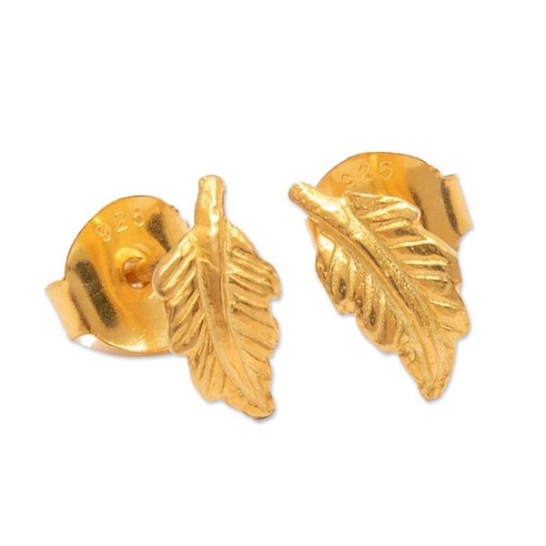 Alternate image for High-Polished 22k Gold-Plated Leafy Stud Earrings Triumph in the Forest