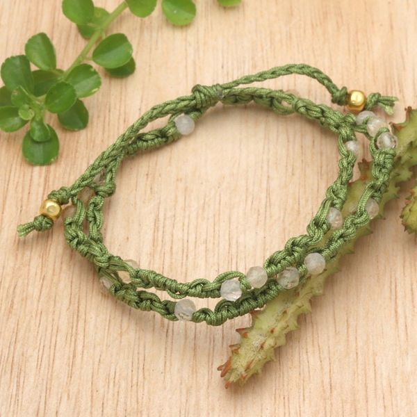 Alternate image for Citrine Macrame Wrap Bracelet with Gold-Plated Brass Beads Green Flair