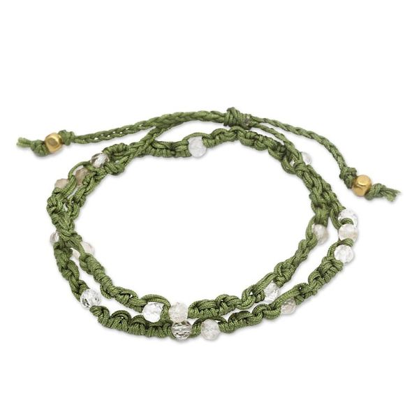 Alternate image for Citrine Macrame Wrap Bracelet with Gold-Plated Brass Beads Green Flair