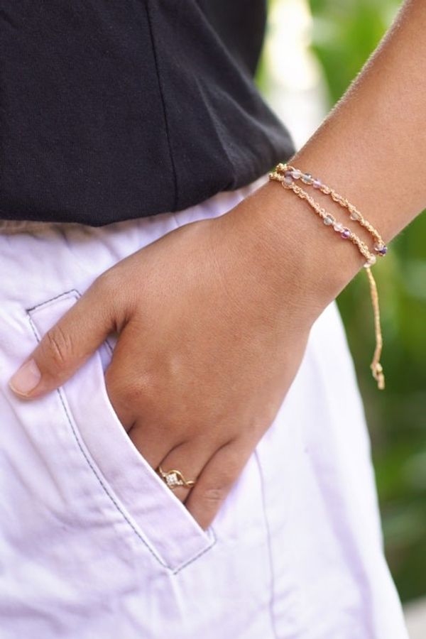 Alternate image for Citrine Macrame Wrap Bracelet with Gold-Plated Brass Beads Green Flair