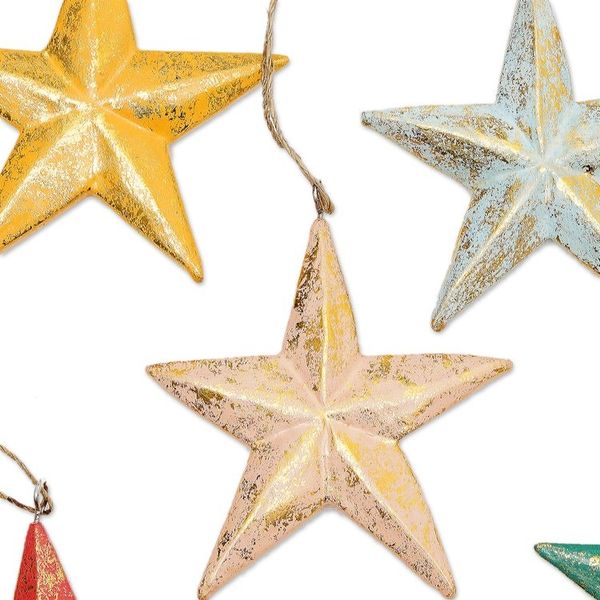 Alternate image for Set of 10 Colorful Wood Star Ornaments with Golden Glitter Twinkle Rainbow Star