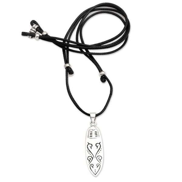 Alternate image for Surf Board-Themed Mens Sterling Silver Pendant Necklace Bali Surfing