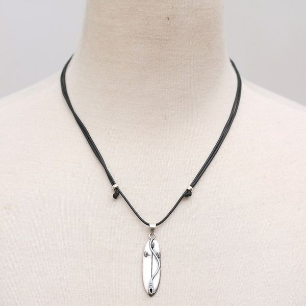 Alternate image for Surf Board-Themed Mens Sterling Silver Pendant Necklace Bali Surfing