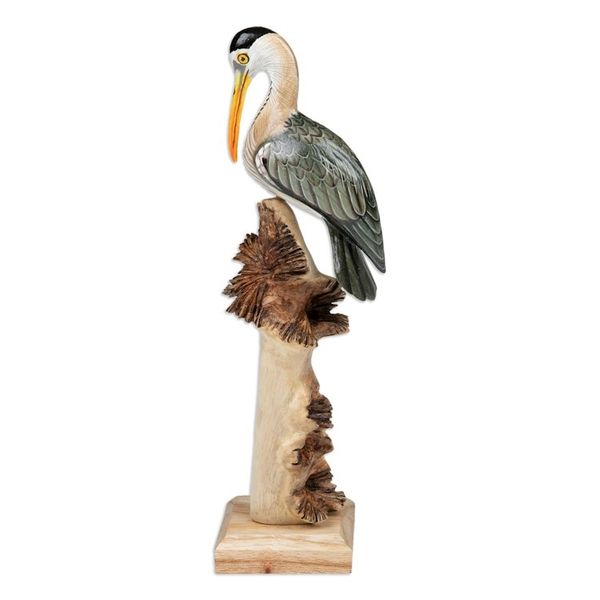 Alternate image for Hand-Painted Nature-Themed Wood Sculpture of a Crane Crane Scene