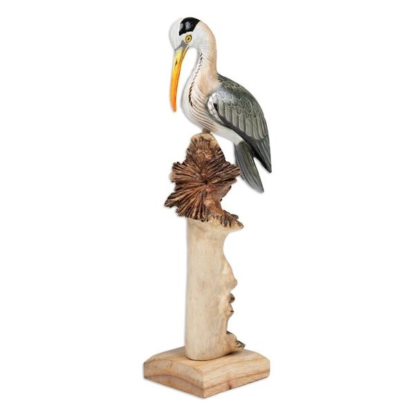 Alternate image for Hand-Painted Nature-Themed Wood Sculpture of a Crane Crane Scene