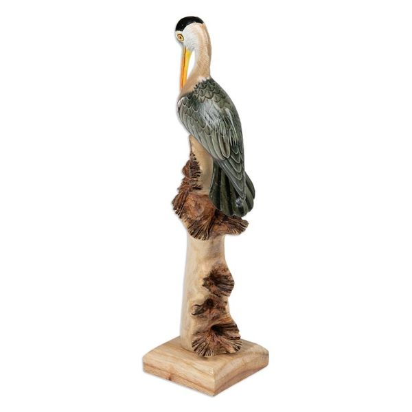 Alternate image for Hand-Painted Nature-Themed Wood Sculpture of a Crane Crane Scene