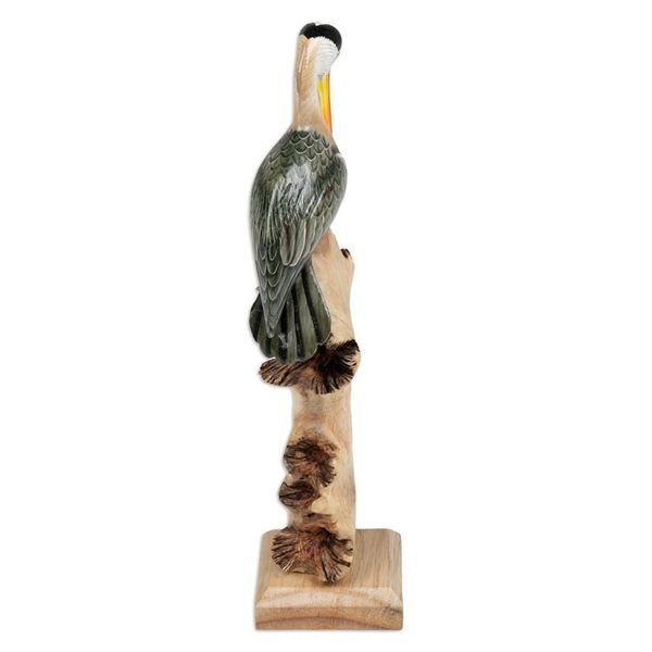 Alternate image for Hand-Painted Nature-Themed Wood Sculpture of a Crane Crane Scene