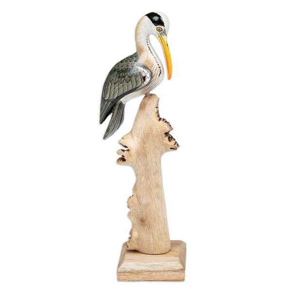 Alternate image for Hand-Painted Nature-Themed Wood Sculpture of a Crane Crane Scene