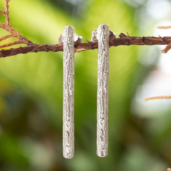 Alternate image for Sterling Silver Wood-Shaped Drop Earrings from Bali Sylvan Essence