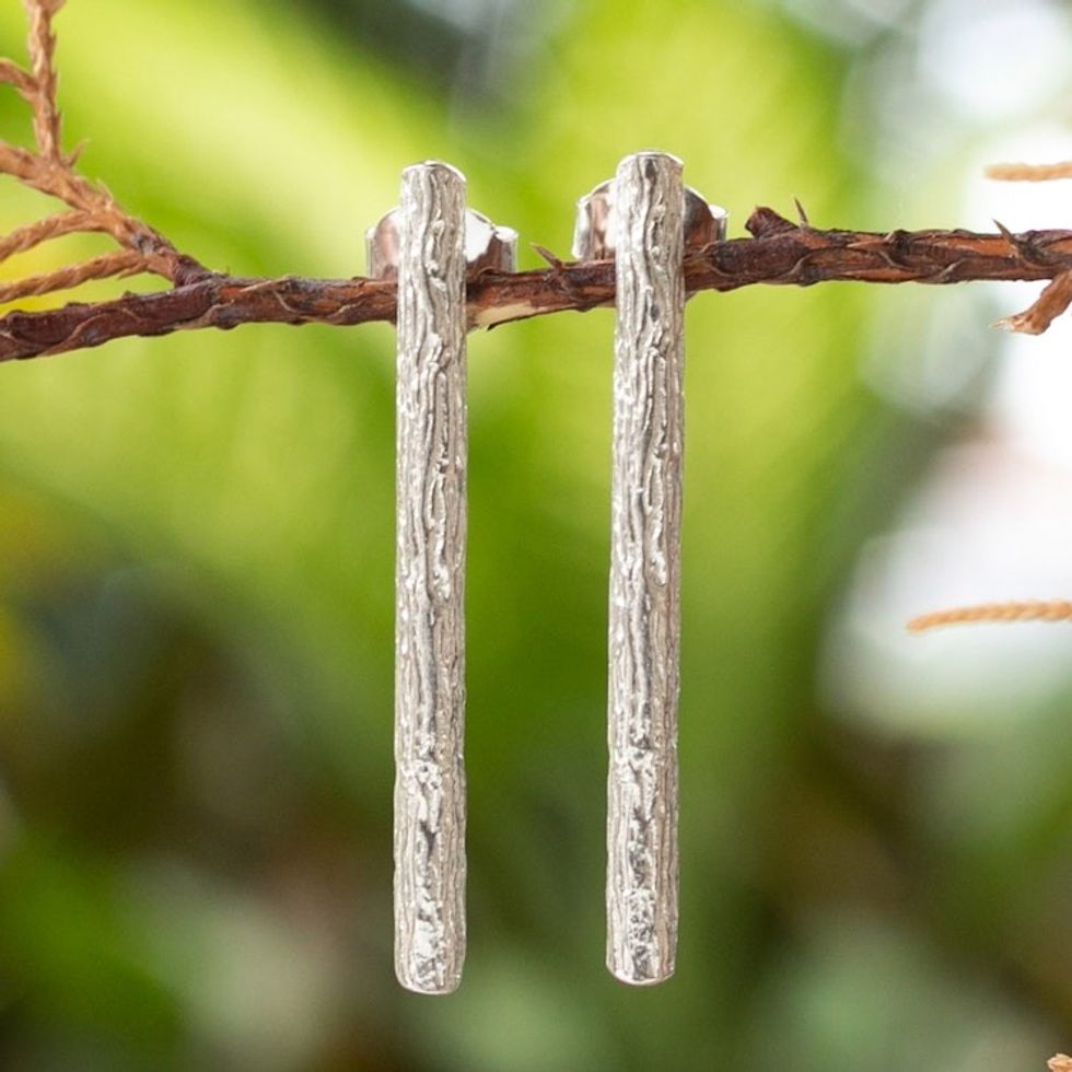 Sterling Silver Wood-Shaped Drop Earrings from Bali 'Sylvan Essence'