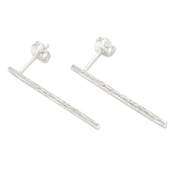 Alternate image for Sterling Silver Wood-Shaped Drop Earrings from Bali Sylvan Essence
