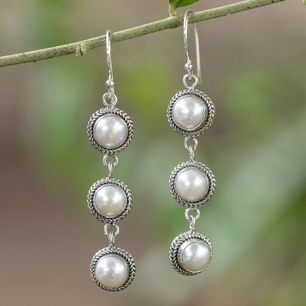 Alternate image for Polished and Oxidized Grey Cultured Pearl Dangle Earrings Pure Pearl