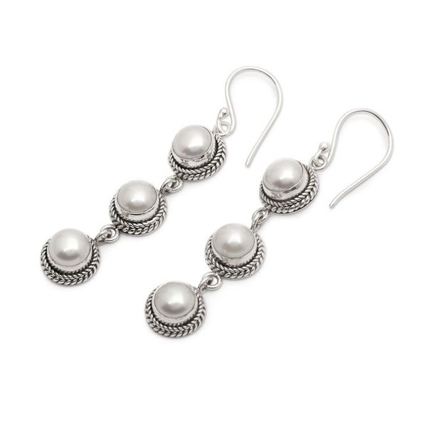 Alternate image for Polished and Oxidized Grey Cultured Pearl Dangle Earrings Pure Pearl