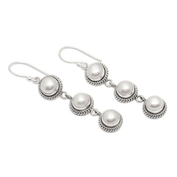 Alternate image for Polished and Oxidized Grey Cultured Pearl Dangle Earrings Pure Pearl