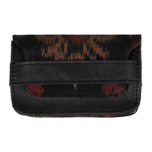 Alternate image for Mens Leather and Ikat Textile Card Holder in a Dark Palette Dark Woven