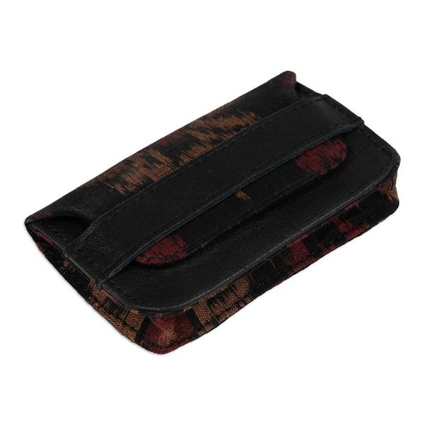 Alternate image for Mens Leather and Ikat Textile Card Holder in a Dark Palette Dark Woven