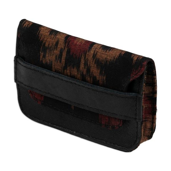 Alternate image for Mens Leather and Ikat Textile Card Holder in a Dark Palette Dark Woven