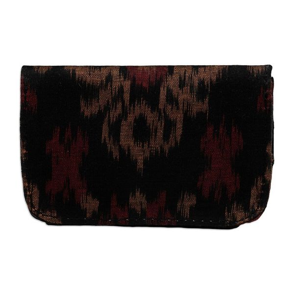 Alternate image for Mens Leather and Ikat Textile Card Holder in a Dark Palette Dark Woven