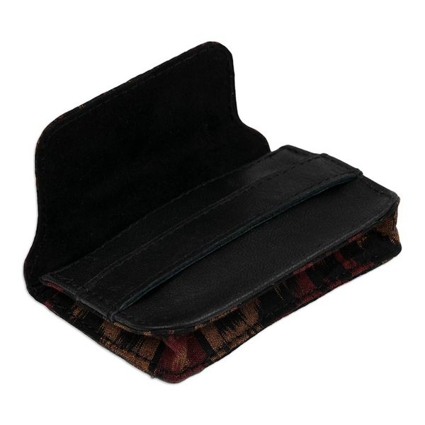 Alternate image for Mens Leather and Ikat Textile Card Holder in a Dark Palette Dark Woven