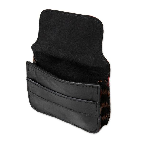 Alternate image for Mens Leather and Ikat Textile Card Holder in a Dark Palette Dark Woven