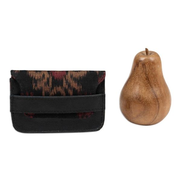Alternate image for Mens Leather and Ikat Textile Card Holder in a Dark Palette Dark Woven