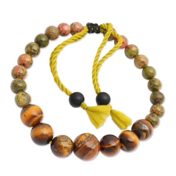 Alternate image for Bohemian Unakite and Tigers Eye Beaded Bracelet from Bali Visions of Courage