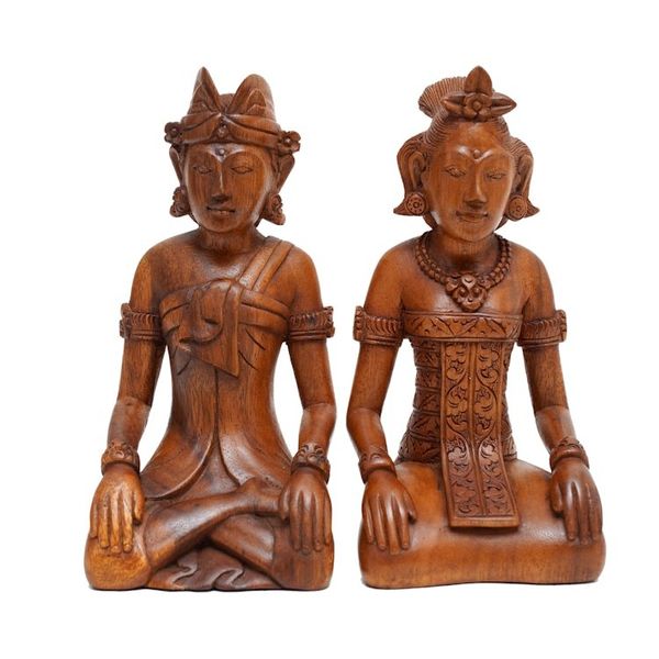 Alternate image for Traditional Balinese 2-Piece Suar Wood Couple Sculpture Set Harmonious Couple