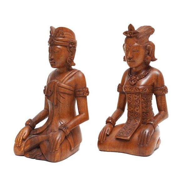 Alternate image for Traditional Balinese 2-Piece Suar Wood Couple Sculpture Set Harmonious Couple