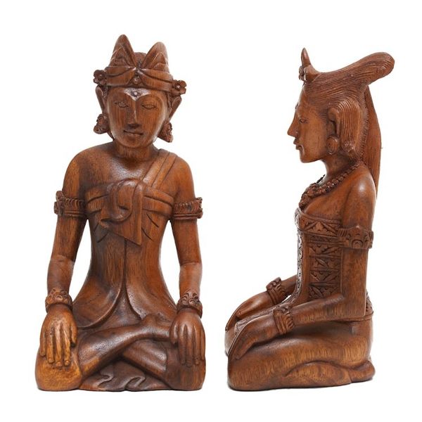 Alternate image for Traditional Balinese 2-Piece Suar Wood Couple Sculpture Set Harmonious Couple