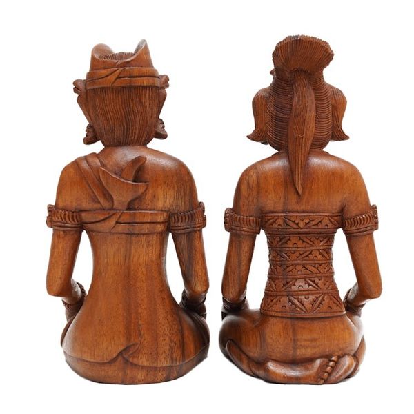 Alternate image for Traditional Balinese 2-Piece Suar Wood Couple Sculpture Set Harmonious Couple